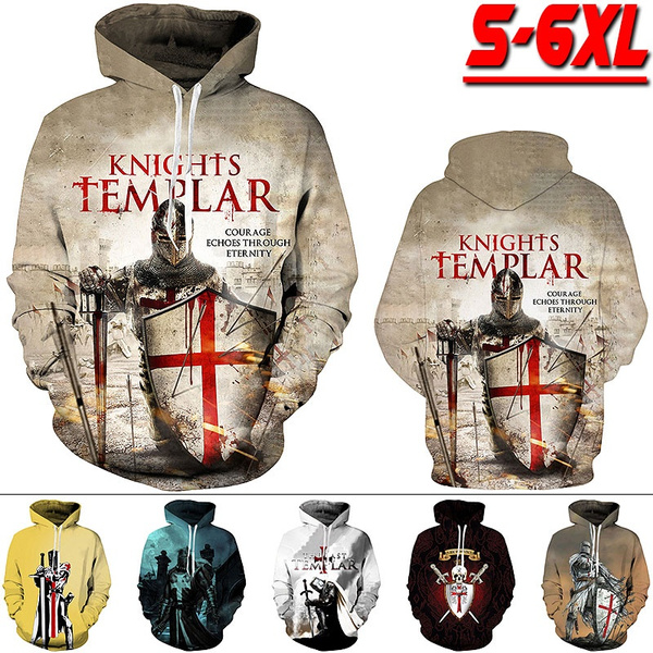 Men Fashion 3D Knight Hoodie Cartoon Long Sleeve Pullover Plus Size