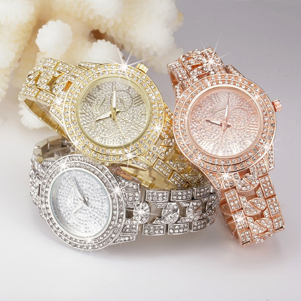 Luxury Design Full of Shiny Rhinestone Quartz Movement Wrist Watches for  Women Diamond Watch Ladies Stainless Steel Silver/Gold/Rose Gold Watches