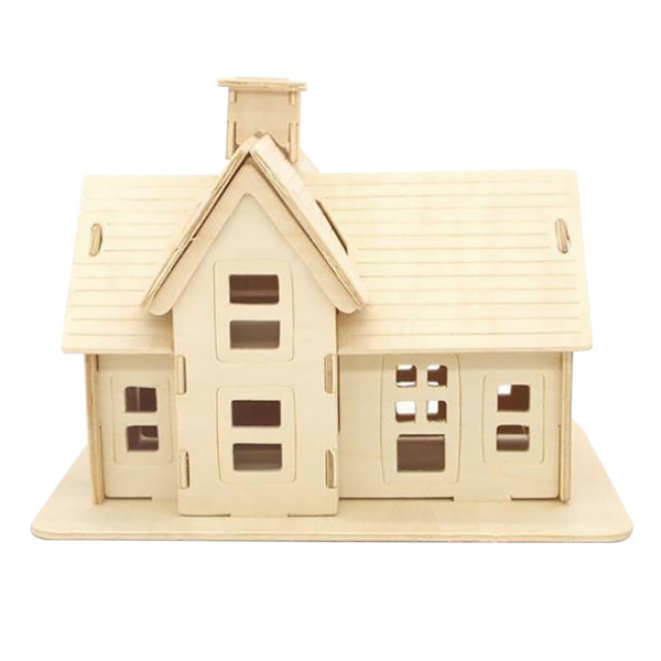 3D Wooden Puzzle House Model Kit Construction Puzzles For Parent Child Challenge 
