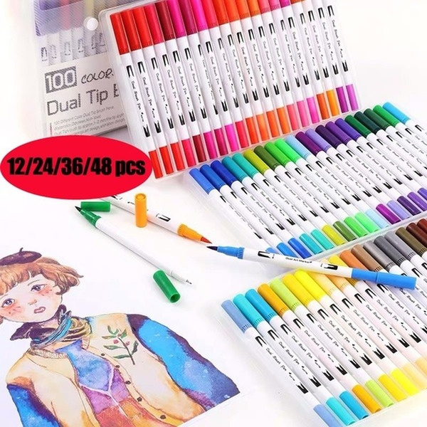 School Art Supplies Stationery  Brush Marker Pen Water Color - 12