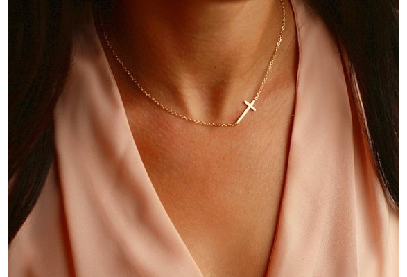 cross sideways necklace gold