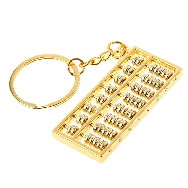 Copper Crafted Gold Gilt Chinese Traditional Calculator Abacus Key chain 2" NEW 