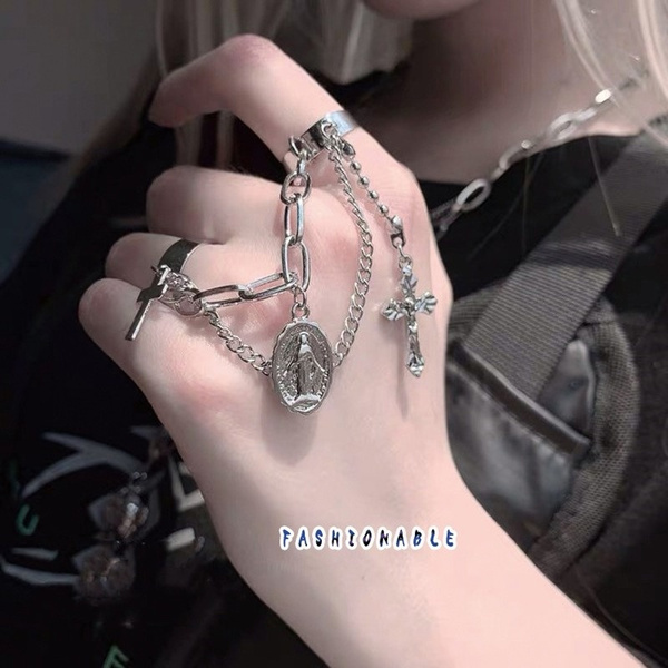 Punk Geometric Silver Color Chain Wrist Bracelet Ring For Women Men Fashion  Couple Rings Set Jewelry Gifts - AliExpress