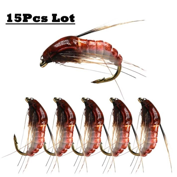3-15Pcs #10 Handbook Nymph Scud Fly Bug Worm for Trout Fishing Artificial  Insect Bait Lure Fishing Bait