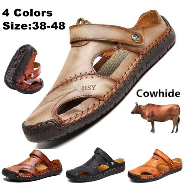 Men s Fashion Casual Shoes Genuine Leather Sandals Beach Sandals Flat Breathable Loafers Plus Size 38 48