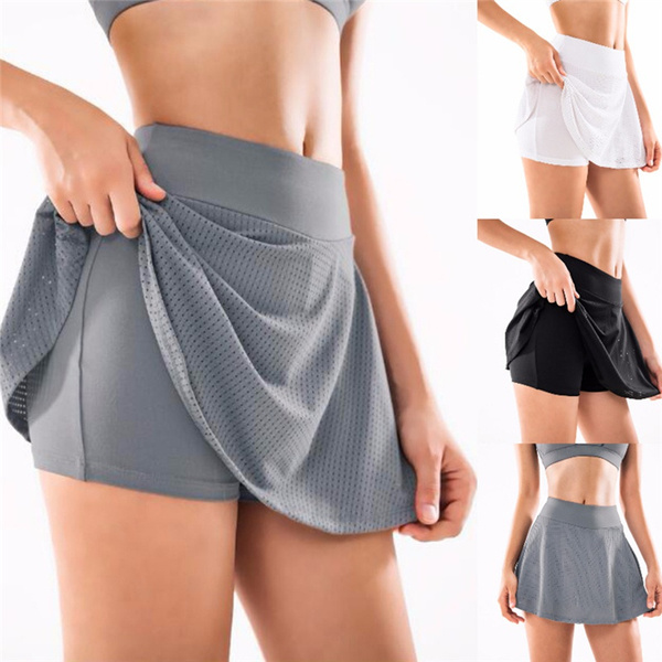 Women Summer Running Safety Yoga Shorts High Waist Breathable Fitness Short  Leggings Sexy Gauze Double-layer Sport Short Skirts