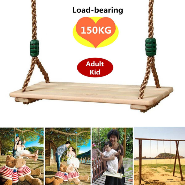 150Kg Wooden Swing Seat Chair Adjustable Rope For Children Adult Outdoor Playing 