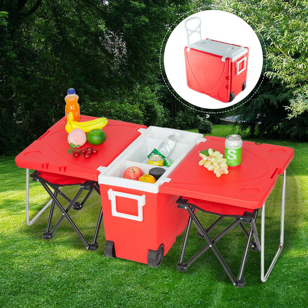 Multifunction rolling cooler with deals table and 2 chairs