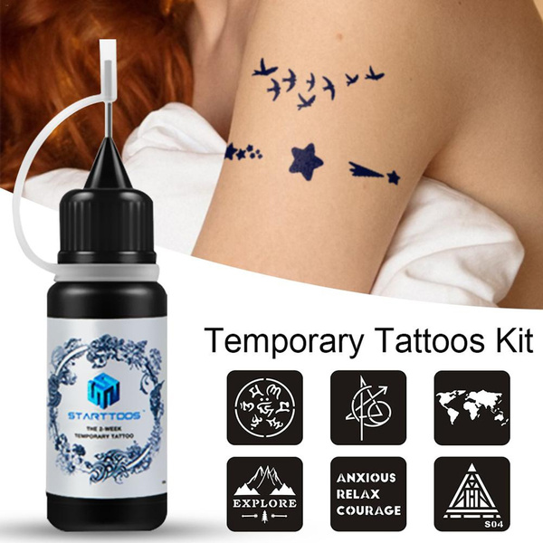 Temporary Tattoo Kit Freehand Ink Semi Permanent Tattoo Gel with Tattoo  Stencils DIY Tattoos Fake Freckles Temp Tattoos for Women Kids Men Body |  Wish