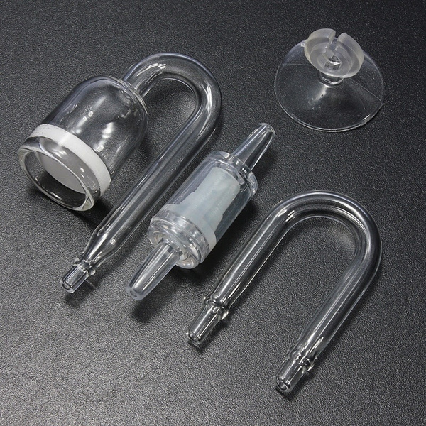 Aquarium CO2 Diffuser Check Valve U Shape Glass Tube Suction Cup for ...