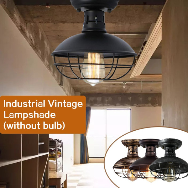 Industrial Metal Cage Ceiling Light E26 Flush Mounted Pendant Lighting Dome Bowl Shaped Lamp Fixture Farmhouse Style For Foyer Kitchen Garage Porch Entryway Wish - Flush Mount Ceiling Fan With Chandelier Light Kitchen
