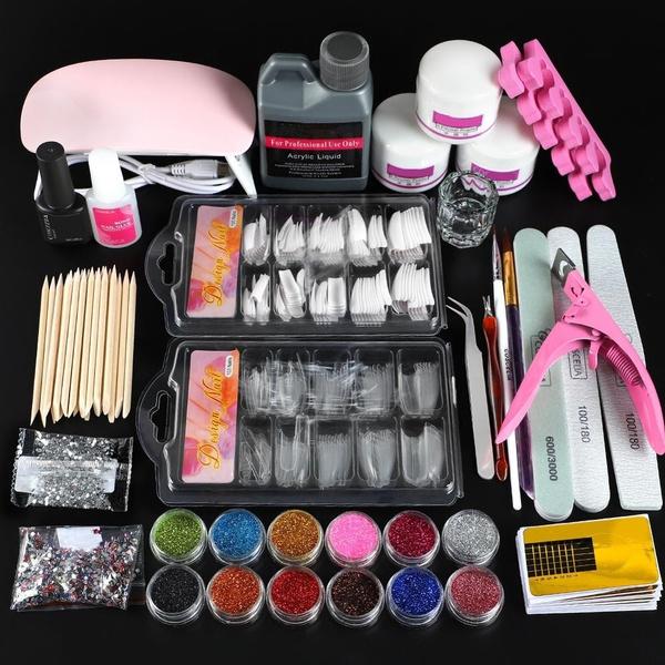 Pro Acrylic Nail Beauty Kit With Nail Uv Lamp Dryer Full Nail Set Nail Glue Nail Tips Nail Art Tool Nagel Kit Set A Setb Setc Wish