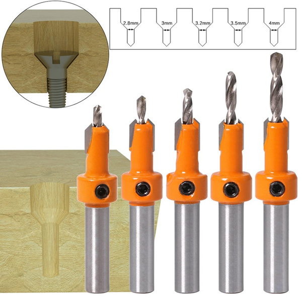 5pcs Flute Countersink Drill Bits countersunk head drilling Bit Set 2 ...