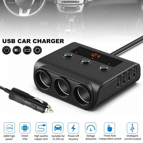 Durable 1PC 3 Way 4 USB Socket Charger 12V Car Cigarette Lighter Splitter  Adapter