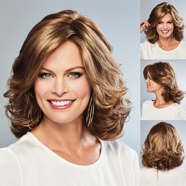 Fashion Wavy Hairstyle Wigs for Women Brown Color Shoulder Length