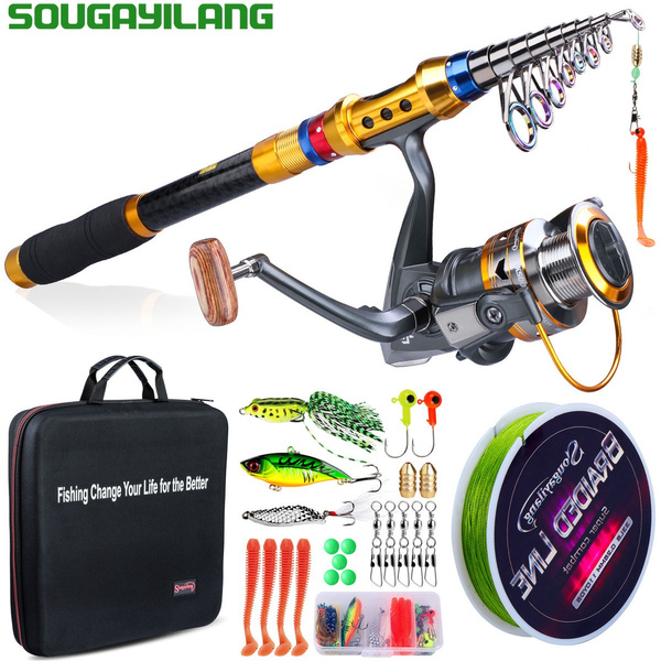 Sougayilang Fishing Rod Full Kits Telescopic Fishing Rods and Spinning Reel  Saltwater Freshwater Travel Fishing Pole Rod Set