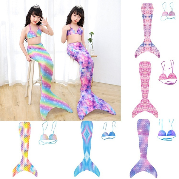 2pcs/Sets Tail+Bra Girls Mermaid Swimsuit Kid's Mermaid Tail Mermaid ...