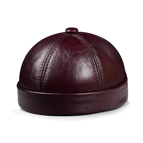 Brown leather store skull cap