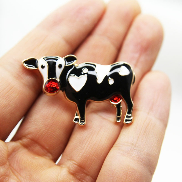 Color Enamel Cow Brooch Cartoon Alloy Animal Brooches Pin Jewelry ...