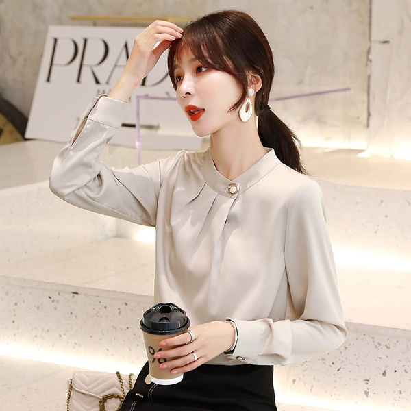 Professional Shirt Female Design Sense Niche Korean Long-sleeved Satin  Chiffon Top Female