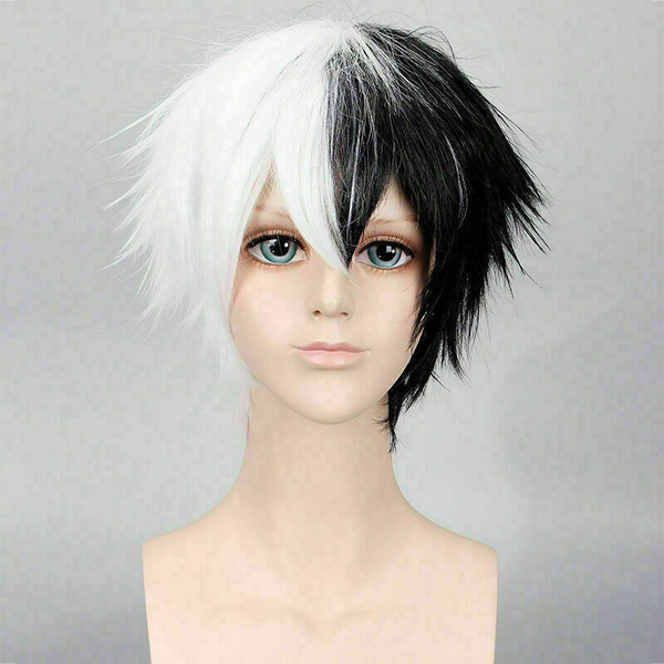 Half Black Half White Short Wig Anime Cosplay Cruella DeVille Full Wig2020