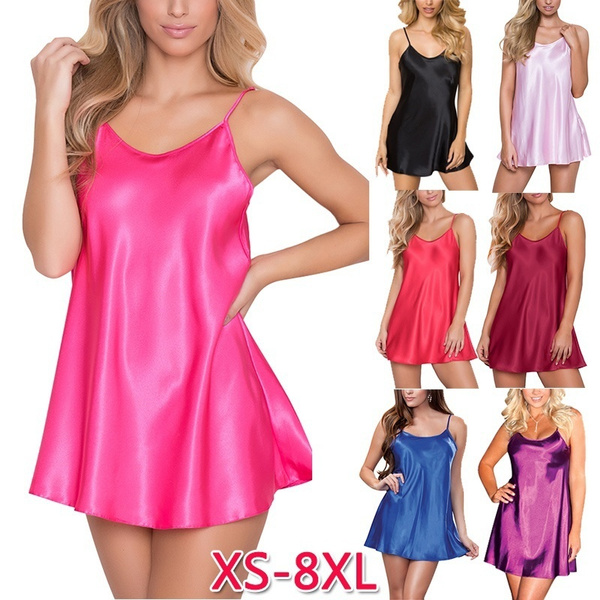 Plus Size Fashion Women Sexy Pajamas Solid Color Sleeveless Nightgowns ...