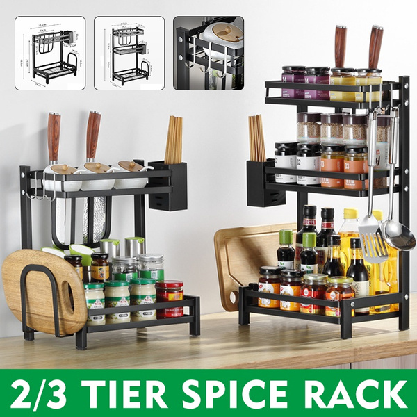 Spice Rack 2 Tier Kitchen Countertop Organizer for Jars Bottles