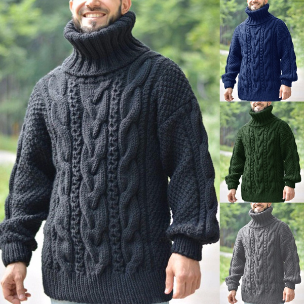 WSPLYSPJY Men Turtle Neck Thickened Knitted Loose Thermal Pullover Sweater