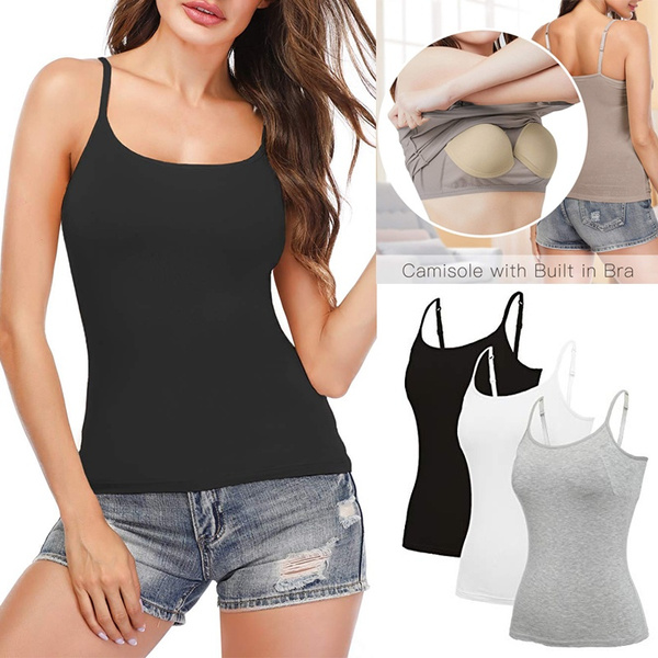 Adjustable Strappy Built In Soft-cup Push-up Bra Tank Tops Women Sexy  Smooth Modal Fitness Top Bralette Halter Camisole Bralet