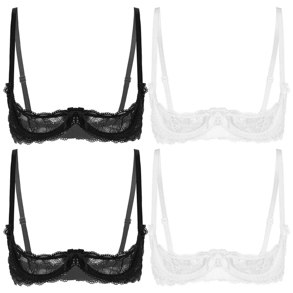 Women Bras with Sheer 1/4 Cups Lace Brassiere Female Intimates Black Bra  Tops lingerie