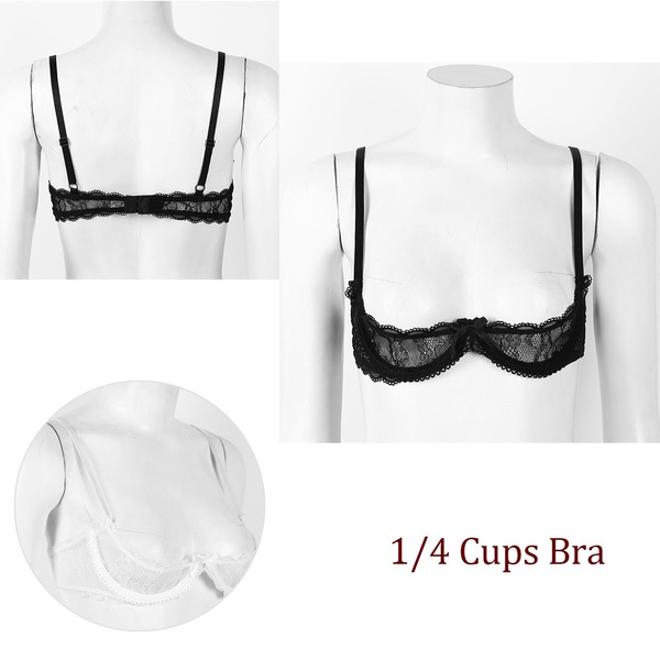 Women Sexy Sheer Lace Bra Push Up Underwired 1/4 Cup Lingerie Bralette