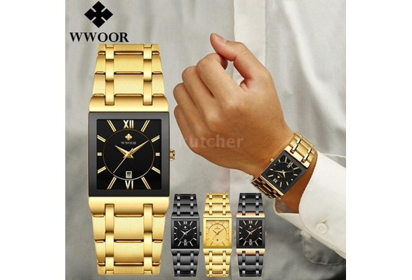 WWOOR Luxury Gold Watch Metal Steel Business Quartz Watch Men