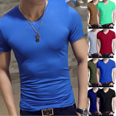 summer t-shirts, solidcolorshirtsformen, Slim T-shirt, roundnecktshirt