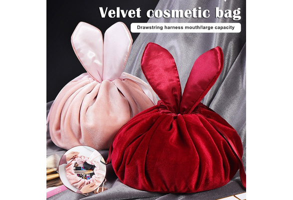 Cosmetic Bag Round Velvet Soft Makeup Bag Drawstring Rabbit Ear Travel Make  Up Organizer Female Toiletry Beauty Storage for Gift