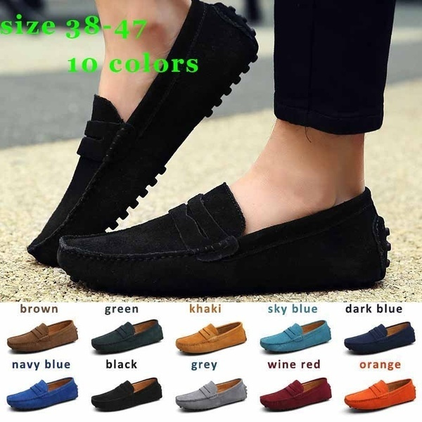 New Men's Suede Driving Loafers Moccasins Peas Slip On Comfy Leather Shoes Flat 