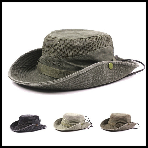 Men's summer mesh breathable fishing hat cotton retro bucket hat