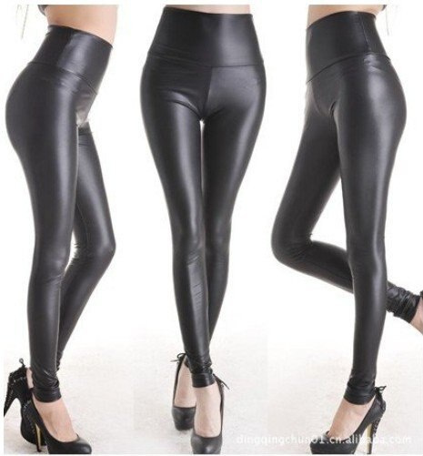 Shiny Black High Waisted Faux Leather Plus Size leggings