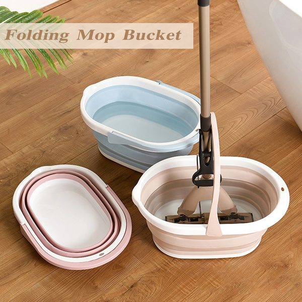 Folding Plastic Mop Bucket Camping Wash Bucket With Handle Collapsible  Floor Mop Cleaning Fishing Car Wash Bucket