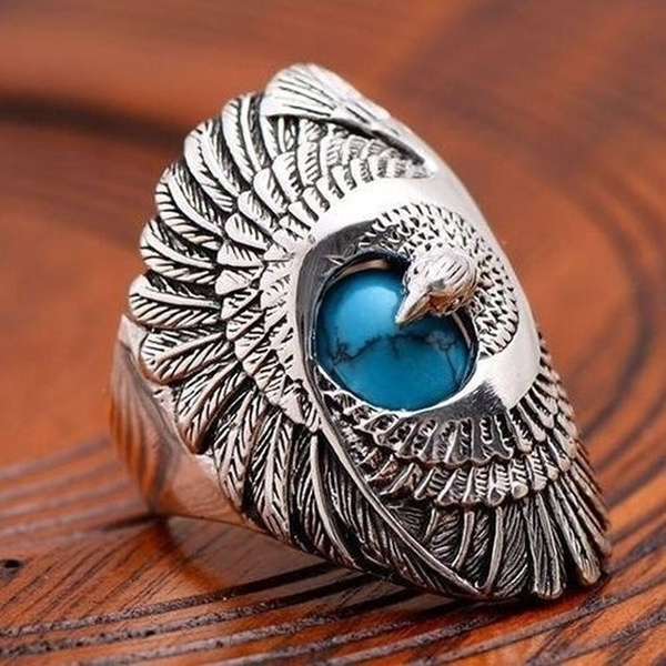 Mens turquoise on sale biker rings