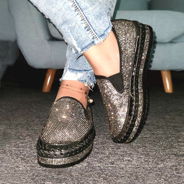 rhinestone slip on loafers