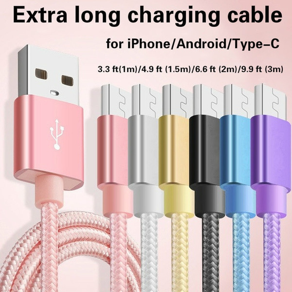Ultra long tangled nylon braided charger USB cable charging cable for  iPhone/Android/Type-C (3.3 ft = 1m 4.9 ft = 1.5m 6.6 ft = 2m 9.9 ft = 3m) |  Wish