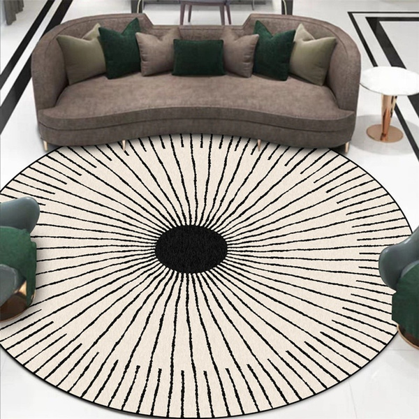 Fashion Simple Black White Circle Line Big Round Carpet For Living Room Modern Coffee Table Rugs Chair Mat Nordic Wish White Circle Line Big Round Carpet, Black White Round Rugs