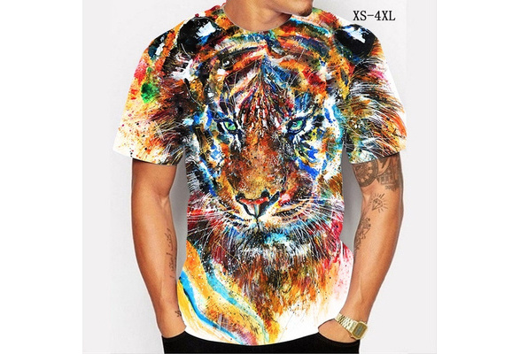 New Cartoon Design Tiger Print 3D T-shirt Lion Graffiti 3d Fashion Summer  Unisex T-shirt