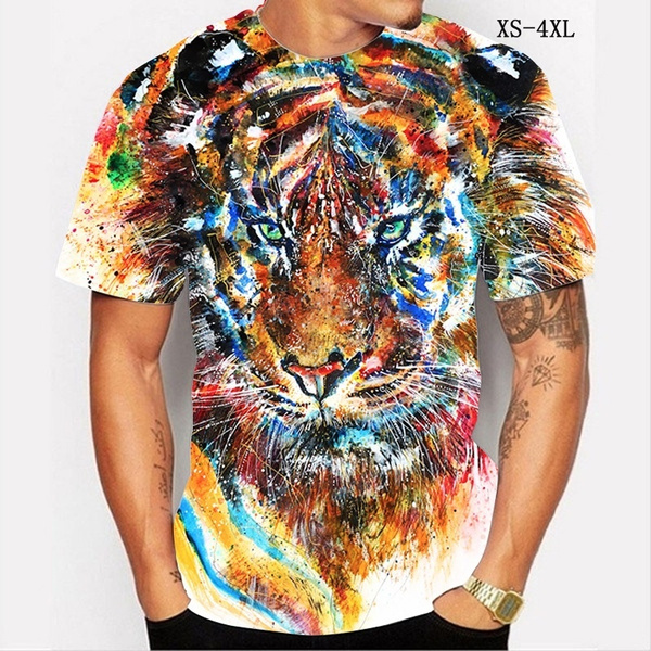 New Cartoon Design Tiger Print 3D T-shirt Lion Graffiti 3d Fashion Summer  Unisex T-shirt