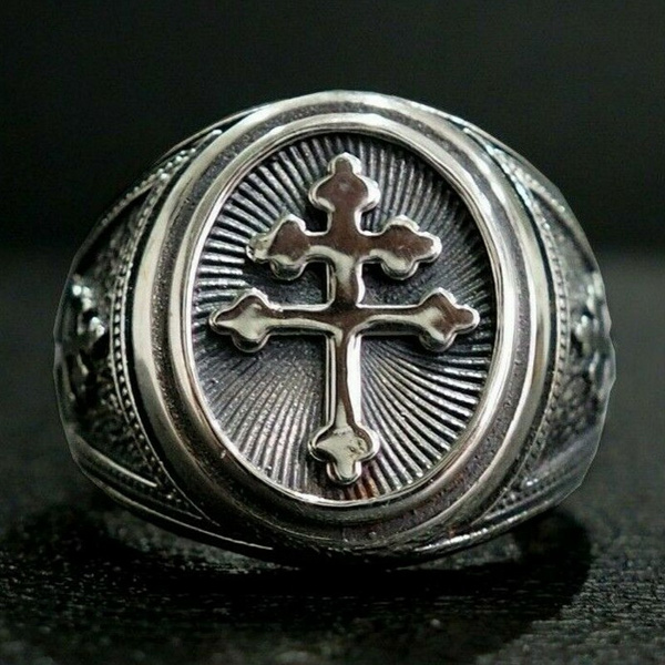 Cross of Lorraine Mens Ring Knights Templar Crusader Ring 316L ...