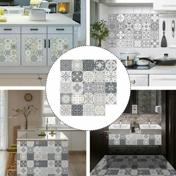 24pcs Moroccan Style Tile Wall Stickers Kitchen Bathroom Self-Adhesive Mosaic