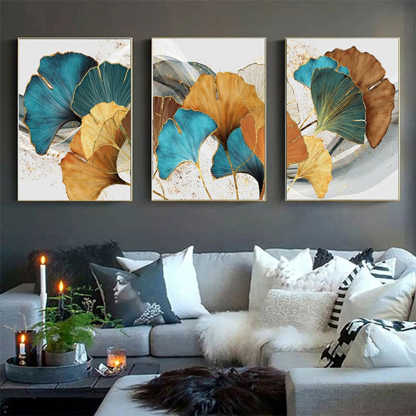Blue Green Yellow Gold Plant Leaf Abstract Canvas Painting Nordic Posters And Prints Wall Art Picture For Living Room Home Decor Wish - Blue And Green Home Decor