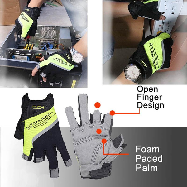 HANDLANDY Leather Open-Finger Framers Carpenters Gloves Work Gloves  Dexterity Fingerless Framing Gloves