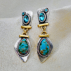 Turquoise, leaf, antisilverzipper, vintage earrings