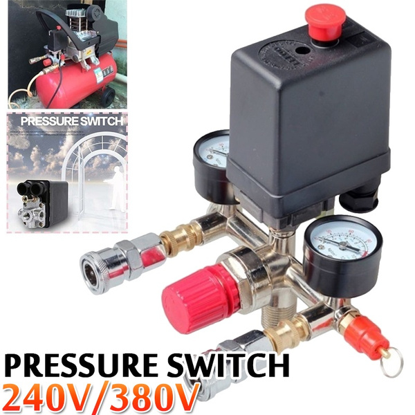 Air Compressor Pressure Control Switch Valve Regulator 90-120 PSI with Double Gauges Aohi WXQ-XQ Pressure Control Switch 